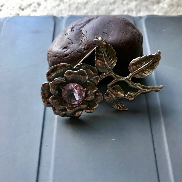 Sterling SILVER Amethyst ROSE BROOCH - Picture 5 of 6